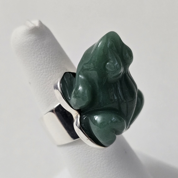 Rare Sajen Sterling Silver 925 Jade Frog Ring - Picture 7 of 12
